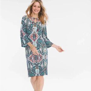 Chico's Paisley Shift 3/4 Bell Sleeve Dress Size 0 (Small 4-6)